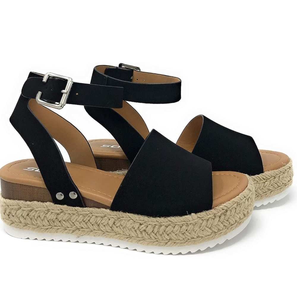 Soda Women's Topic Black Nubuck Platform Chunky Sandals Sz 10 NWOB